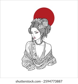 Japanese geisha kimono artwork vector illustration