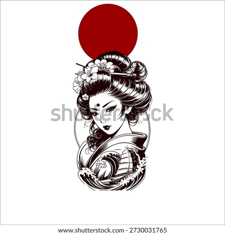 Japanese geisha kimono artwork vector illustration
