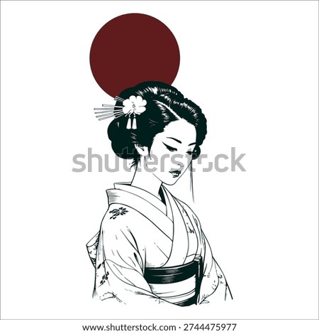 Japanese geisha kimono artwork vector illustration
