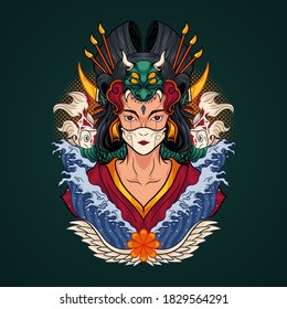 Japanese geisha lady vector illustration