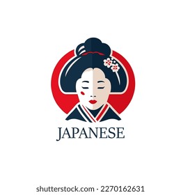 Japanese geisha logo design template. Traditional japanese costume vector illustration. Japan Restaurant Logo