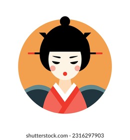 Japanese geisha logo design template isolated on white background. Traditional japanese costume icon. Vector stock