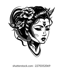 Japanese geisha logo is a traditional and elegant design, depicting the beauty and grace of the geisha, symbolizing cultural heritage and artistry