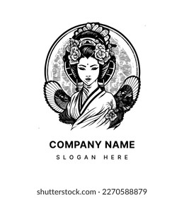 Japanese geisha logo is a traditional and elegant design, depicting the beauty and grace of the geisha, symbolizing cultural heritage and artistry