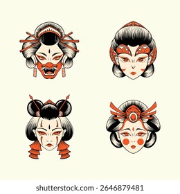 Máscara de gueixa japonesa arte vetorial
