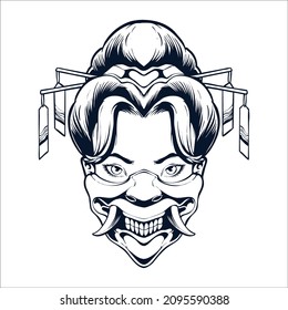 the japanese geisha mask line art