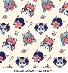 Japanese Geisha seamless pattern vector