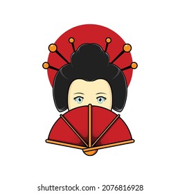 Japanese geisha with sensu fan illustration