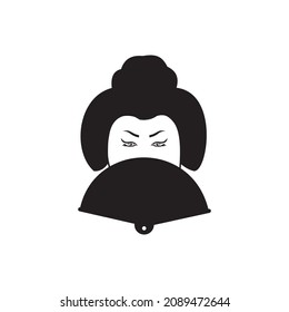 Japanese geisha with sensu fan logo illustration 