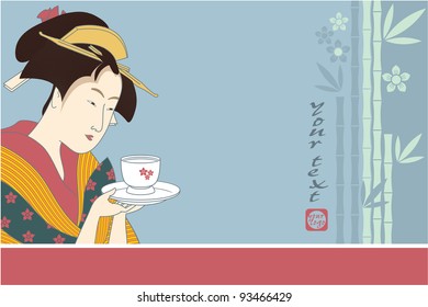 Japanese Geisha - Traditional Art Style Illustration