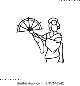Japanese geisha vector icon in outlines
