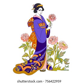 Japanese geisha vector illustration.