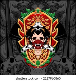 Japanese Geisha Wearing Mask Vector Illustration