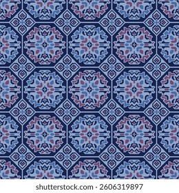 Japanese Geometric Flower Mosaic Vector Seamless Pattern
