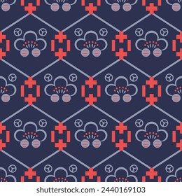 Japanese Geometric Flower Motif Net Vector Seamless Pattern