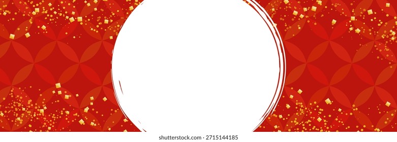 Fondo de patrón geométrico japonés con marco circular de confeti de oro