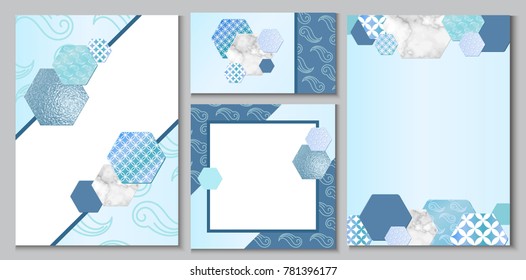 Japanese geometric pattern brochure layout, business card template or background in trendy minimalistic style, marble metal texture, chinese eastern ornament, trendy vector fashion invitation, poster