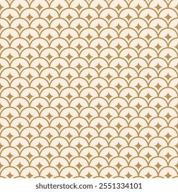 Japanese geometric seamless pattern of gold waves and stars on black background. Luxury design for textile, clothing, fabric decor, wallpaper, wrapping paper