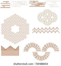 Japanese geometric traditional pattern set isolated on white background. For web site, template, poster, placard and backdrop. Useful for wallpaper, fabric textile, card decoration and cover page