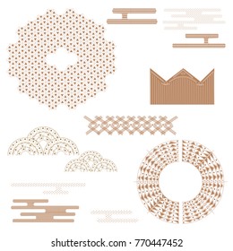 Japanese geometric traditional pattern set isolated on white background. For web site, template, poster, placard and backdrop. Useful for wallpaper, fabric textile, card decoration and cover page