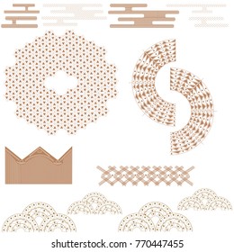 Japanese geometric traditional pattern set isolated on white background. For web site, template, poster, placard and backdrop. Useful for wallpaper, fabric textile, card decoration and cover page