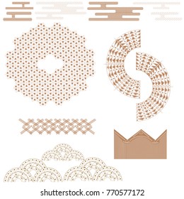 Japanese geometric traditional pattern set isolated on white background. For web site, template, poster, placard and backdrop. Useful for wallpaper, fabric textile, card decoration and cover page