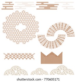 Japanese geometric traditional pattern set isolated on white background. For web site, template, poster, placard and backdrop. Useful for wallpaper, fabric textile, card decoration and cover page