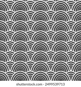Japanese Geometric Wave Seamless Pattern. simple black and white dot waves circular pattern used for textiles, wallpapers, backgrounds..,