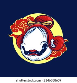 Japanese ghost girl head with could vector illustration