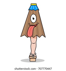 Japanese ghost, Kasa-obake or a old umbrella with one eye and one foot, Vector Illustration