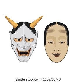 Japanese ghost masks  vector set  four