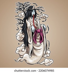 Un fantasma japonés llamado Yurei es famosa por tener odio o remordimiento en este mundo para que no pueda entrar al cielo.