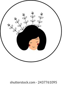 Japanese girl with closed eyes and leaves