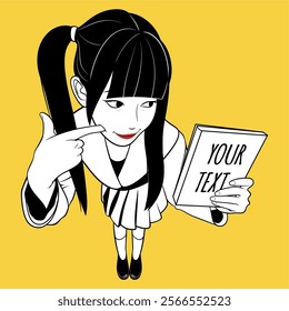 Japanese girl cute pose holding book