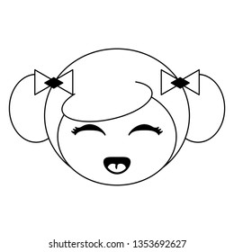 Japanese girl face cartoon black and white