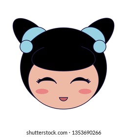 Japanese girl face cartoon blue lines