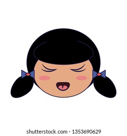 Japanese girl face cartoon blue lines