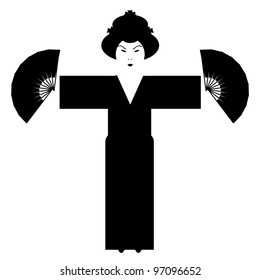 japanese girl silhouette on white background