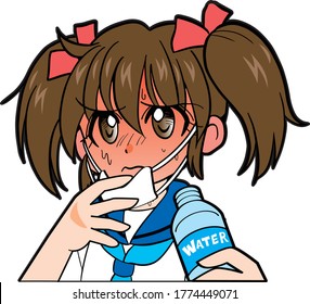 Japanese girl in uniform with twin tails going out in midsummer