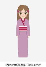 japanese girl wearing kimono cartoon icon over white background. colorful design. vector illustration