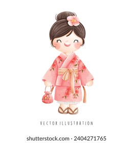 Japanese girl in Yukata Cloth, Vector illustration