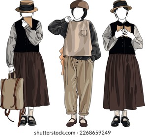 Japanese girl's clothing style for the streets with a hat and long skirt