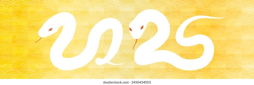 Japanese gold background with snakes in the shape of the number 2025 for the year of the snake 2025, Vector Illustration