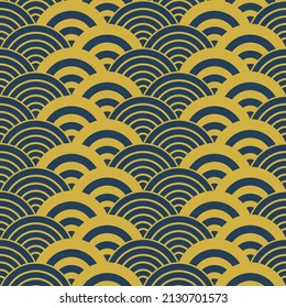 Japanese Gold Circle Wave Vector Seamless Pattern