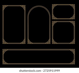 Japanese Gold Frames Set, Square, Rectangle and Arch Frame. Vector set of gold frames in Japanese style including square, rectangle, horizontal, vertical, and arch shapes. Perfect for banners, cards, invitations, and promotions.