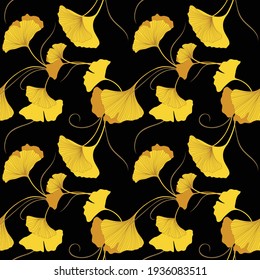 Japanese Gold Gingko Leaf Vector Seamless Pattern