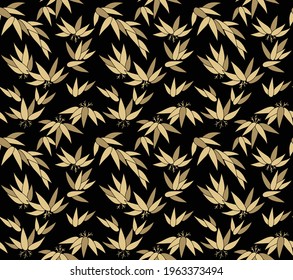 Japanese Gold Leaf Bush Vector Seamless Pattern