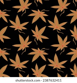 Japanese Gold Maple Leaf Vector Seamless Pattern