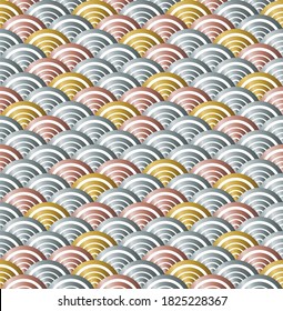 Japanese Gold Silver and Bronze Circle Wave Vector Seamless Pattern