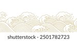 Japanese gold wave background vector. Wallpaper design with gold and white ocean wave pattern backdrop. Modern luxury oriental illustration for cover, banner, website, decor, border.